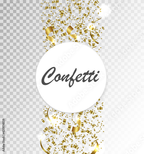 Gold confetti background vector. Falling shiny confetti glitters in gold color. New year, birthday, valentines day design element.