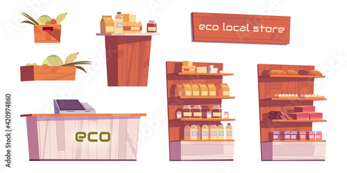 Eco local store set with furniture and products