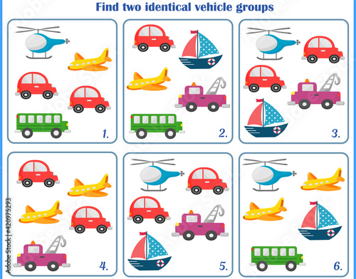  Logic game for children. Find the same groups.