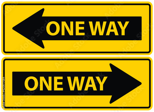 One way sign. left and right arrow on yellow background. symbol vector illustration