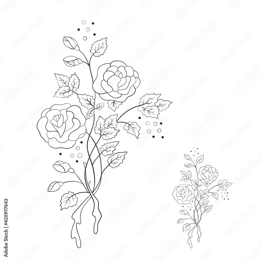 Beautiful summer line pattern of flowers. Decoration from roses on a white background. Fashion in a vector illustration Beautiful summer line pattern of flowers. Decoration from roses on a white background. Fashion in a vector illustration
