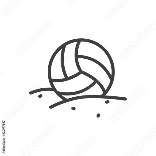 Pelota de voleibol en la arena de playa con lineas en color gris