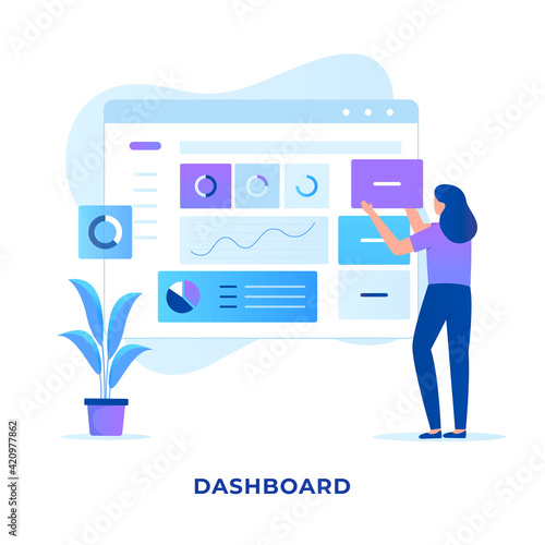 website admin dashboard design illustration concept. Illustration for websites, landing pages, mobile applications, posters and banners