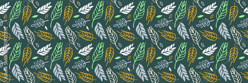 Wheat field pattern seamless, bread grains illustration, wheat hand-drawn vector illustration for background of bread label design, bakery packaging. Homemade cooking banner. Cooking courses banner.