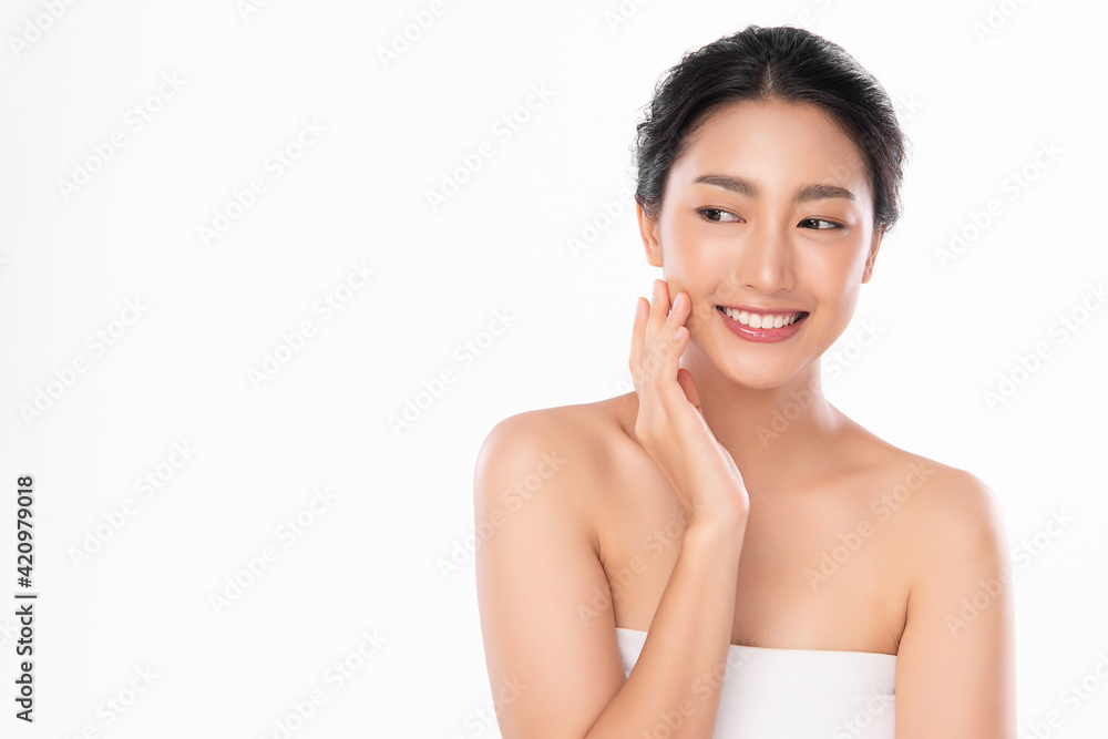 Beautiful young asian woman with clean fresh skin on white background, Face care, Facial treatment, Cosmetology, beauty and spa, Asian women portrait Beautiful young asian woman with clean fresh skin on white background, Face care, Facial treatment, Cosmetology, beauty and spa, Asian women portrait