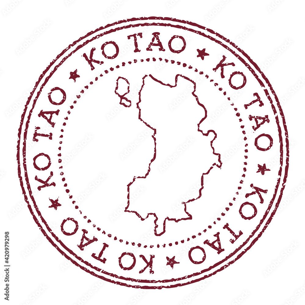 Ko Tao round rubber stamp with island map. Vintage red passport stamp with circular text and stars, vector illustration. Ko Tao round rubber stamp with island map. Vintage red passport stamp with circular text and stars, vector illustration.