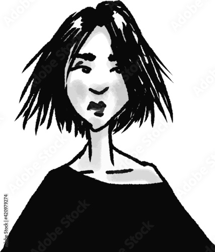 vector illustration of young cute woman with short haircut