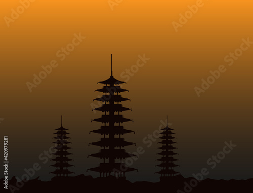 The silhouette of a temple visible from a distance when it was getting dark