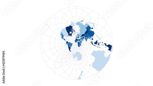 World Map. Stereographic. Loopable rotating map of the world. Appealing footage.