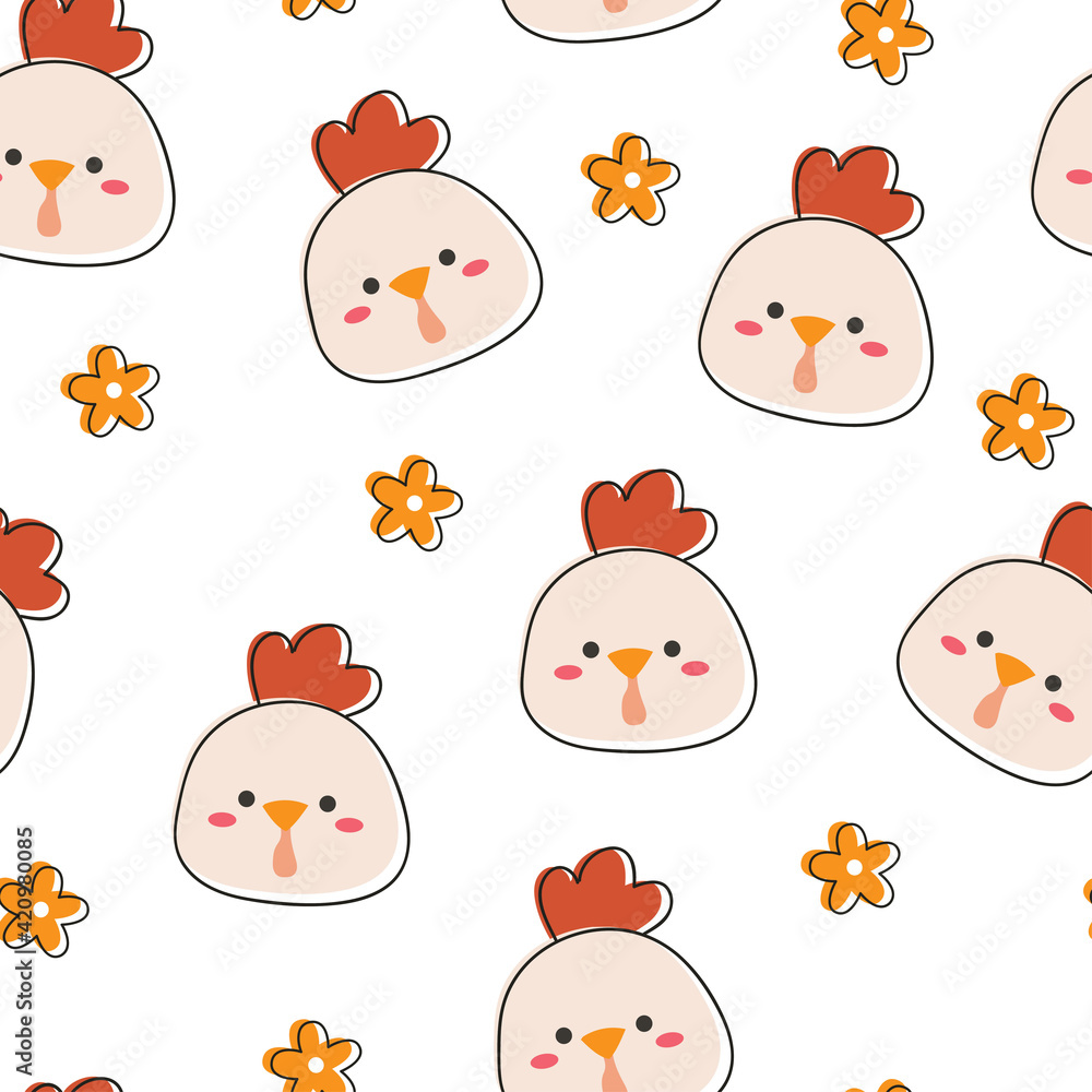 Fototapeta premium Seamless pattern with cute cartoon chicken for fabric print, textile, gift wrapping paper. colorful vector for kids, flat style