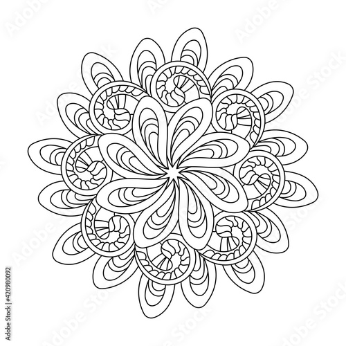 Coloring book  mandala  abstract elements  flower pattern . For adults and older children. Ornate hand-drawn vector illustration