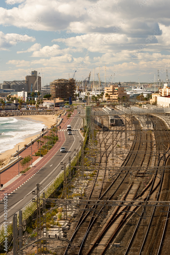 Transportation infrastructure on the coast of the Mediterranean, in Tarragona, Spain