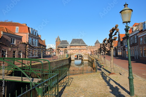 The impressive Koppelpoort, a medieval combined land and water gate in Amersfoort, Utrecht, Netherlands