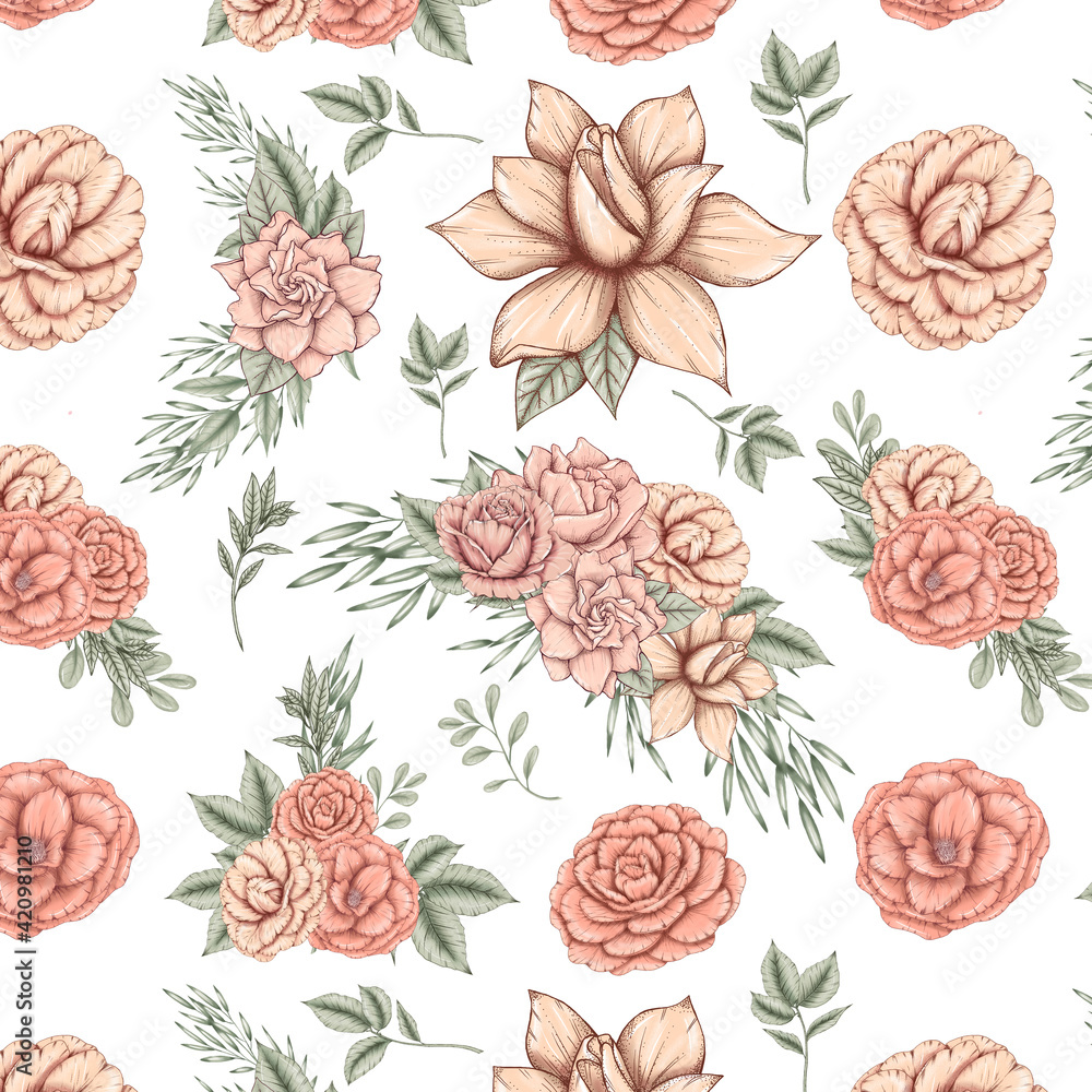 custom made wallpaper toronto digitalLovely pink bouquets pattern, pink flowers digital paper, valentine florals seamless pattern