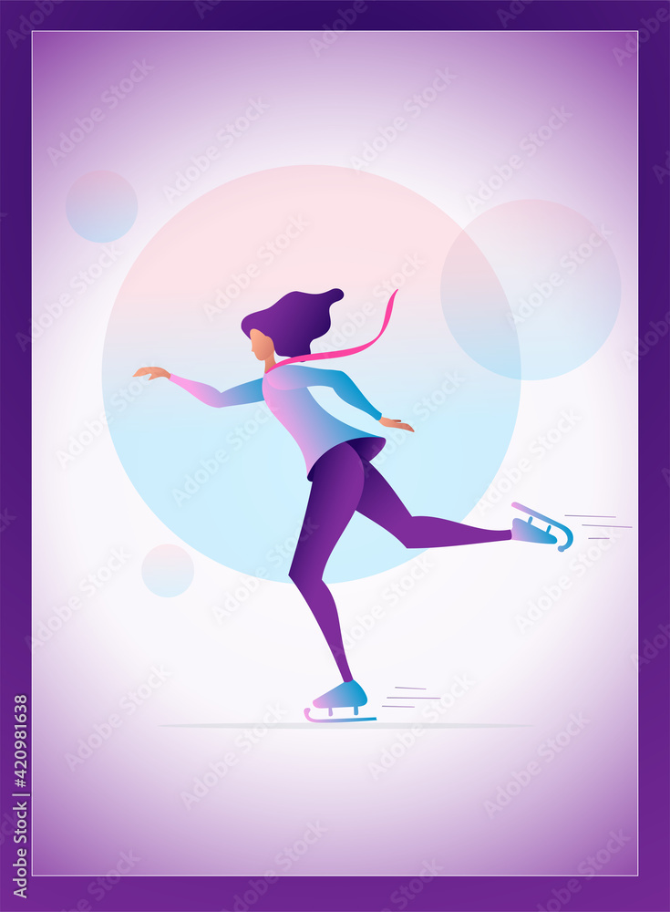 Young Girl Skating Illustration Vector. Woman character skating in the Park Flyer Banner