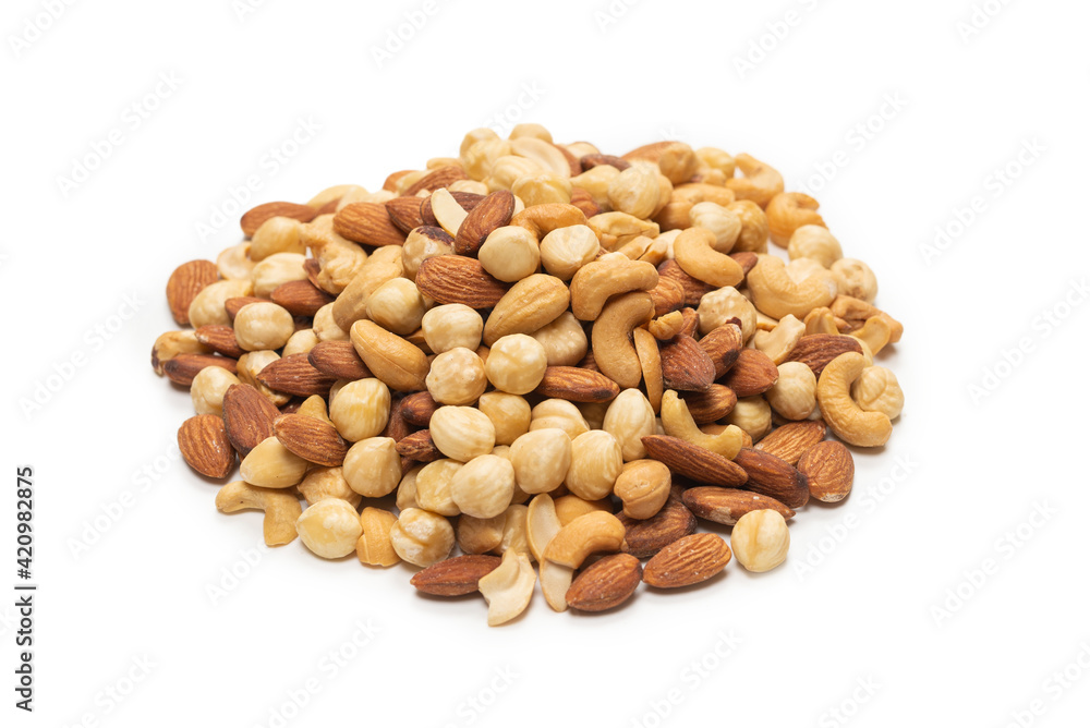 Mix of nuts isolated on white background. Top view. Mix of nuts isolated on white background. Top view.