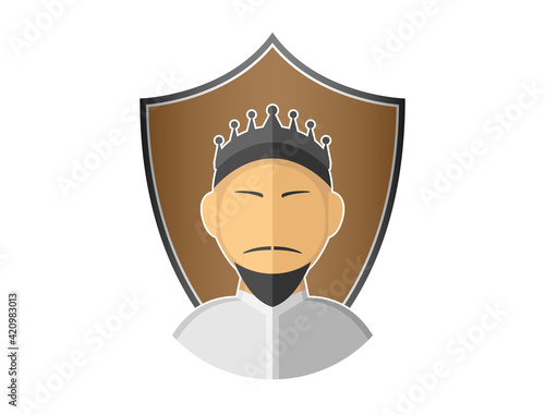 Logo design of a sultan's character with a shield icon on the back