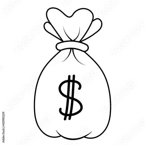 cartoon knotted bag with money bank icon, vector bag with dollar money symbol, financial money savings sign, wealth concept