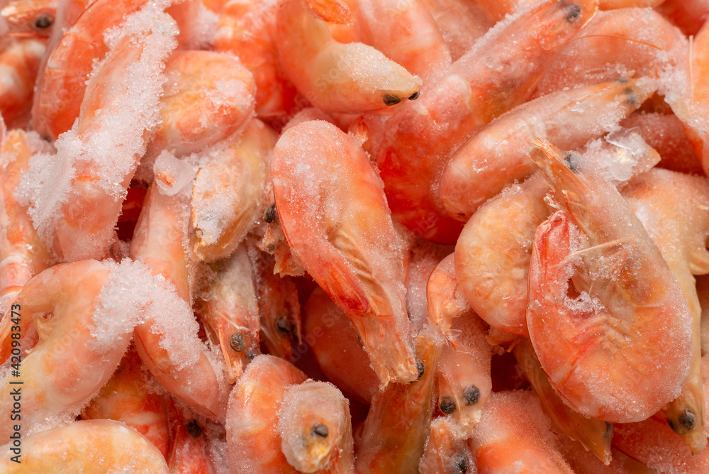 Fresh shrimps in ice. Top view. Fresh shrimps in ice. Top view.