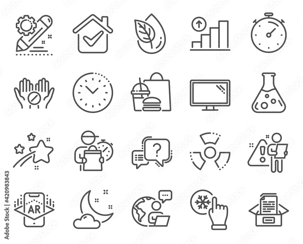 Science icons set. Included icon as Graph chart, Documents box, Project edit signs. Vector Science icons set. Included icon as Graph chart, Documents box, Project edit signs. Vector