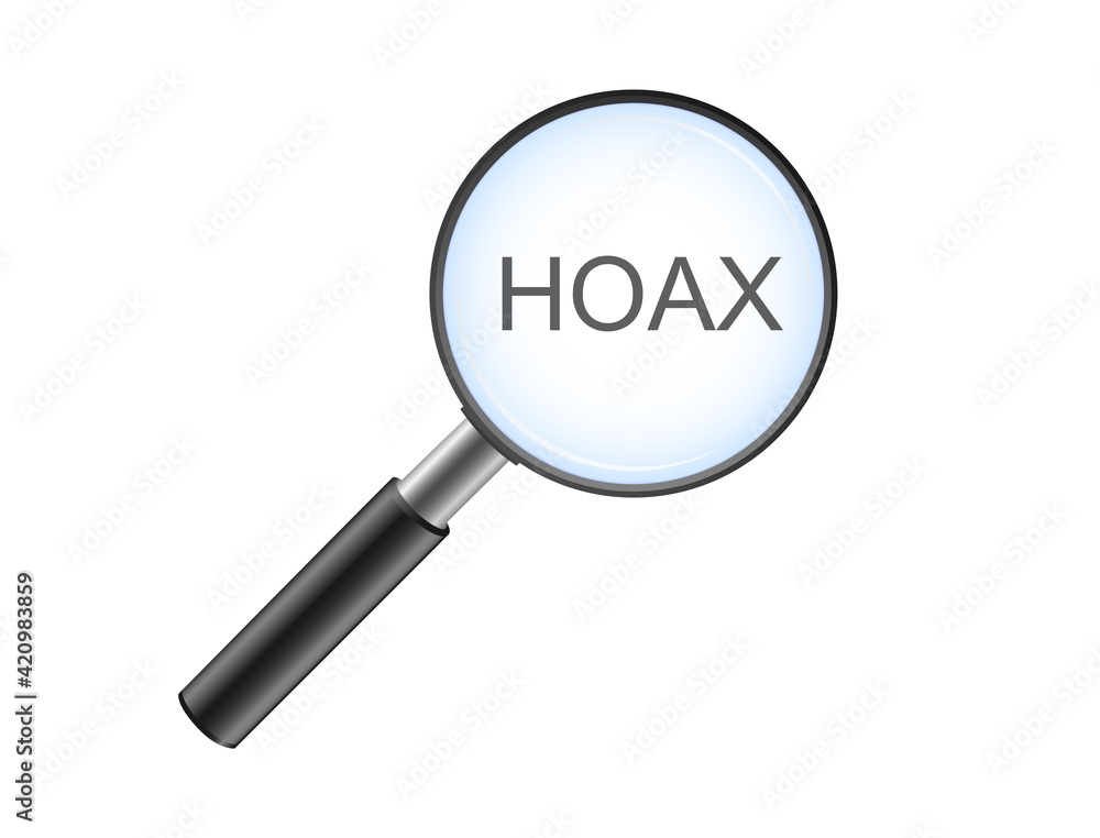 Magnifying glass with enlarged HOAX writing Magnifying glass with enlarged HOAX writing