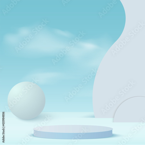 Abstract background with blue color geometric 3d sky podiums. Vector illustration
