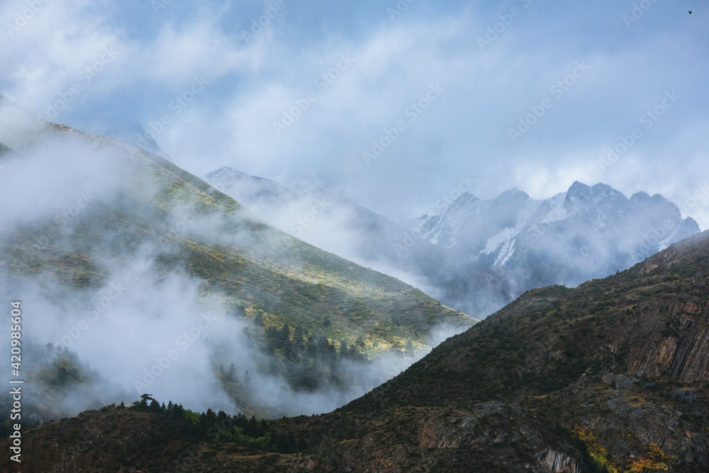 Cloudy mountains in the early morning