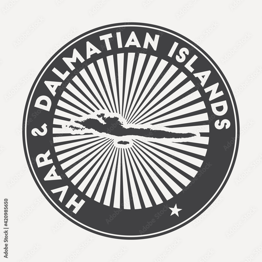 Obraz premium Hvar & Dalmatian Islands round logo. Vintage travel badge with the circular name and map of island, vector illustration.