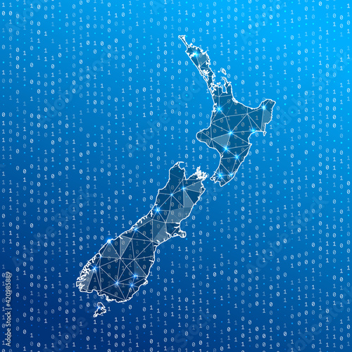 Network map of New Zealand. Country digital connections map. Technology, internet, network, telecommunication concept. Vector illustration.