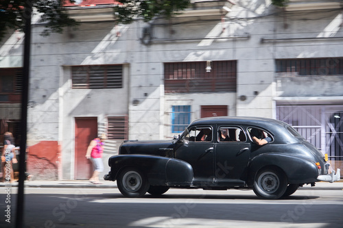 Driving vintage car in Cuba. Havana.
