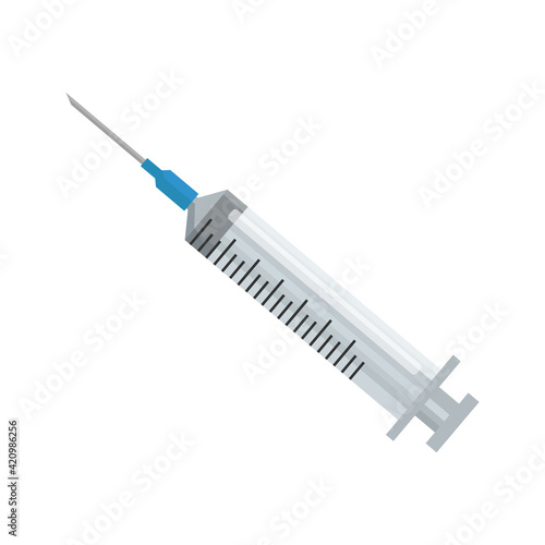 Empty syringe with needle isolated on white background. Flat vector illustration