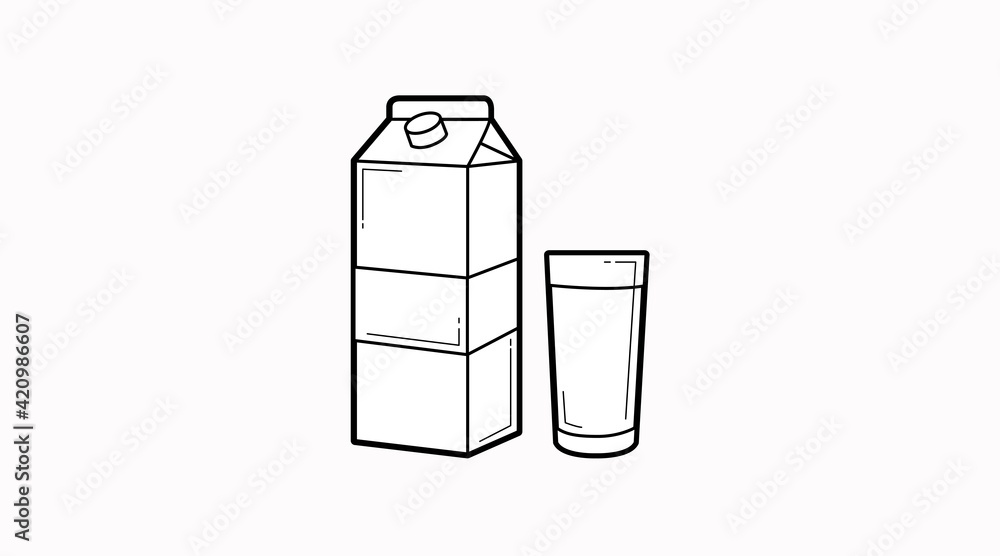 Milk Icon. Vector isolated black and white milk box or carton and a glass of milk Milk Icon. Vector isolated black and white milk box or carton and a glass of milk