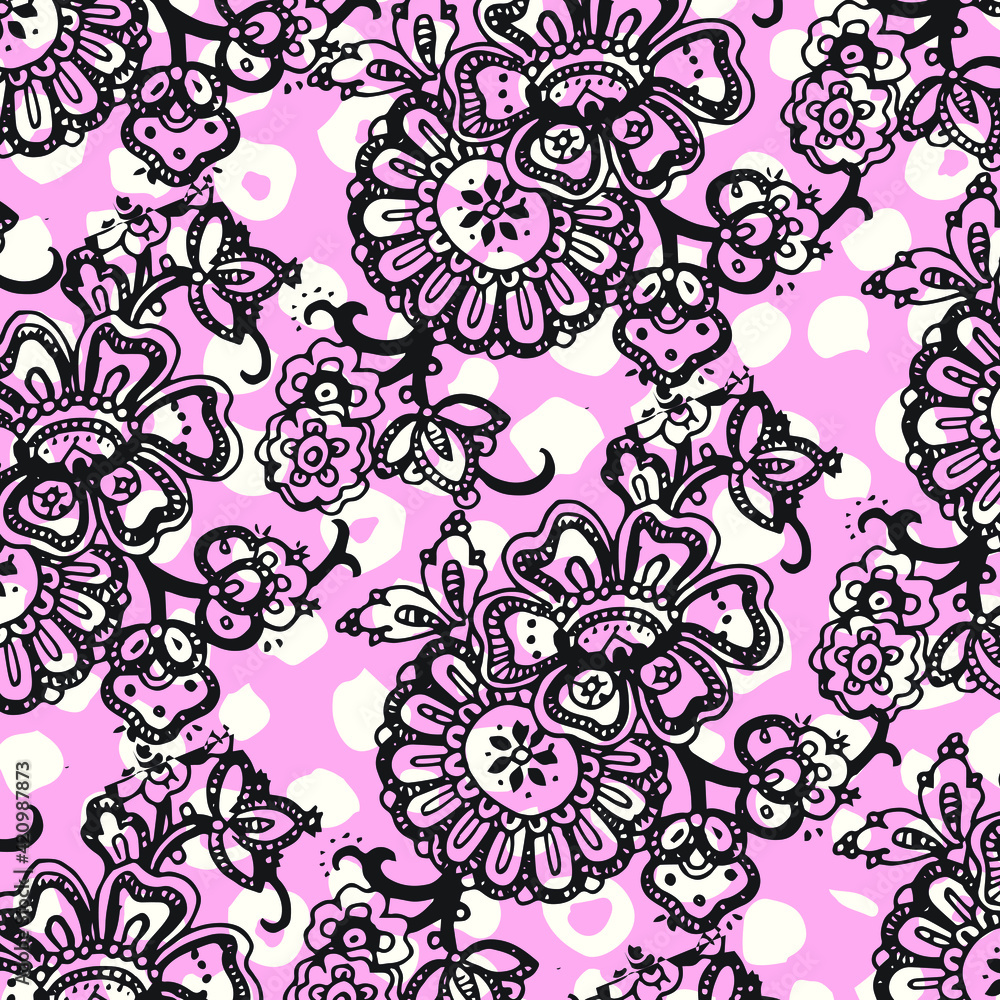 Obraz premium Floral seamless pattern. Hand drawn. For textile, wallpapers, print, wrapping paper. Vector stock illustration.