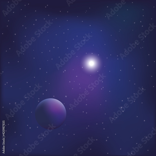 Space background with shining star and planet