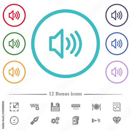 Volume flat color icons in circle shape outlines