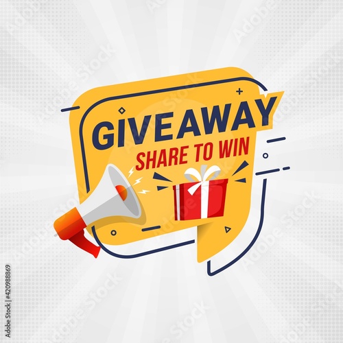 Giveaway banner announcement of competition with loudspeaker in social media vector illustration