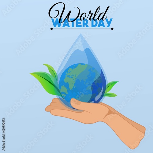illustration Hand save planet, water and leaves, design good for element poster, banner campaign save our planet.