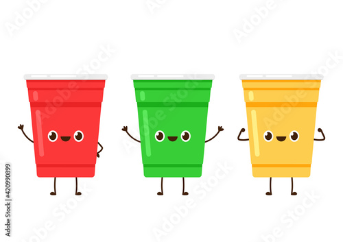 Beer cup vector. Beer cup character design. plastic cup cartoon.