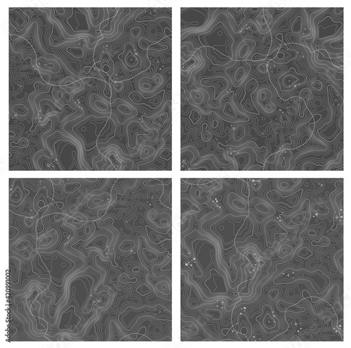 Abstract paper cut shapes. Topographic pattern texture. Map on land vector terrain. Elevation graphic contour height lines. Vector Set.