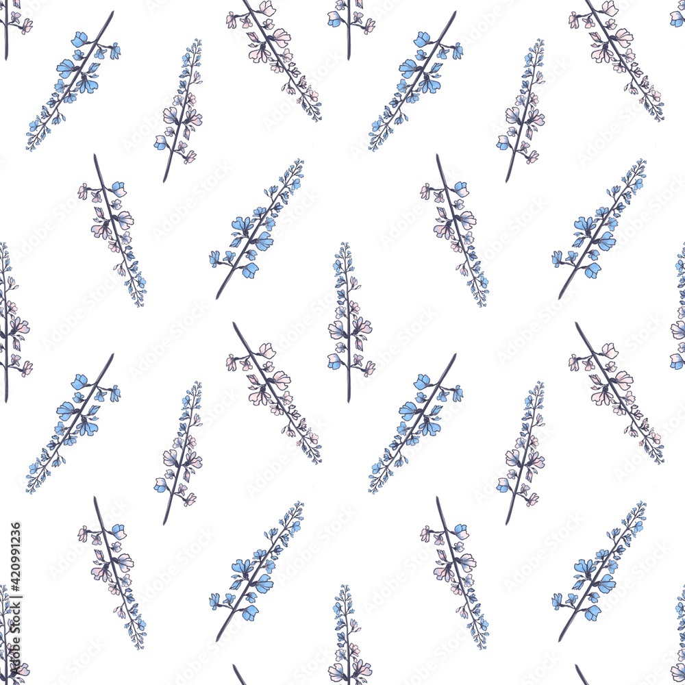 Pattern wirh flowers. Hand drawn. Lead pencil. Delphinium. Pattern wirh flowers. Hand drawn. Lead pencil. Delphinium.