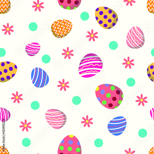 Cute seamless pattern with painted eggs. For textile, wrapping paper, wallpaper, packaging. Vector pattern. 