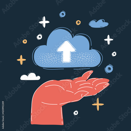 Vector illustration of Hand hold storage cloud on dark backround.