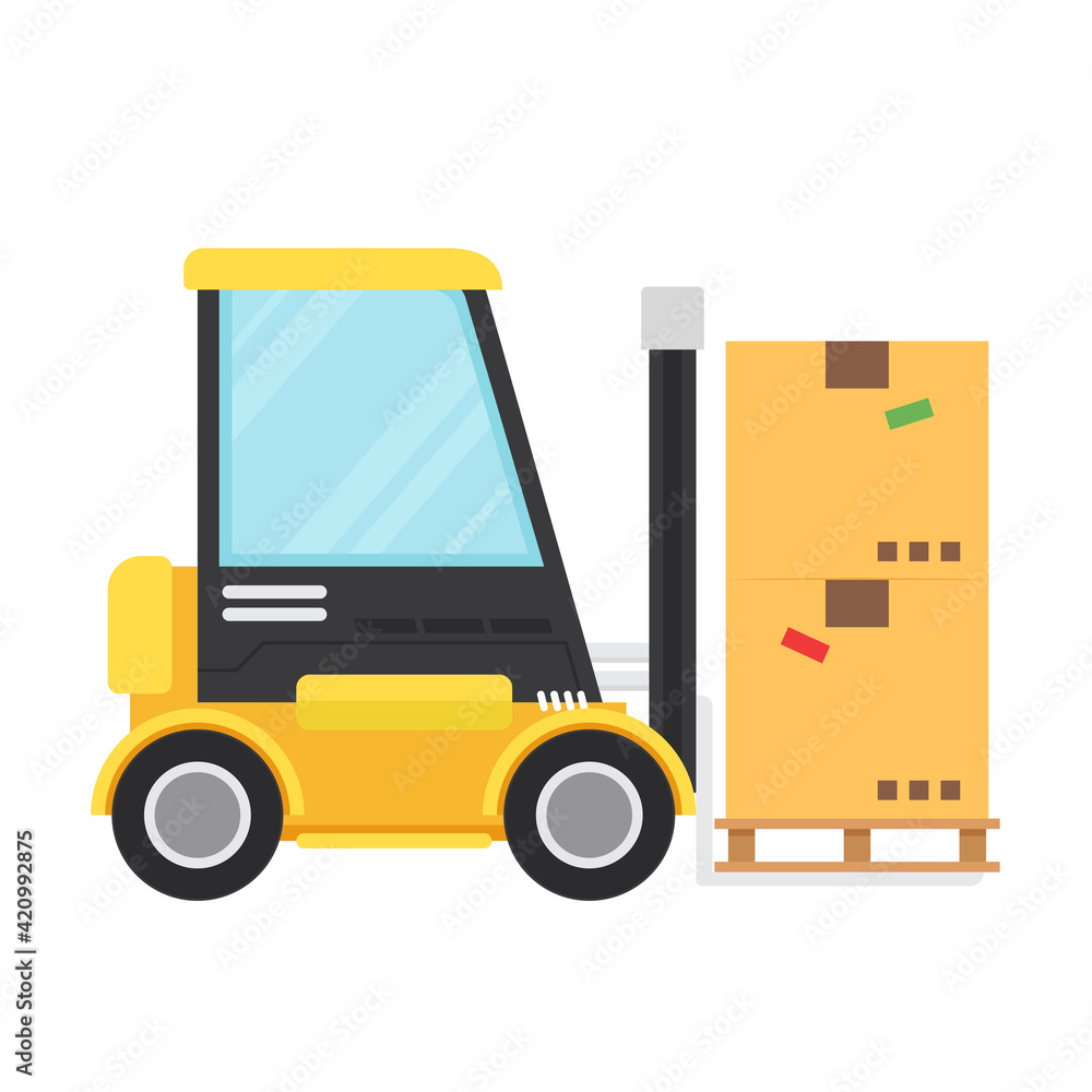 Forklift cartoon vector. free space for text. wallpaper. copy space. box vector.