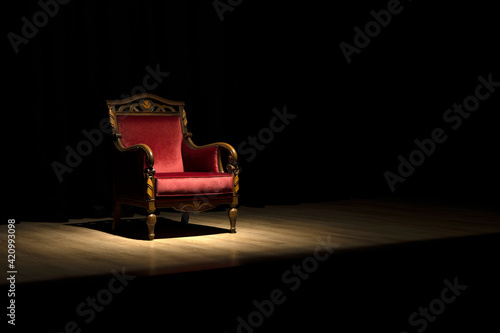 Red wooden seat on the theater stage