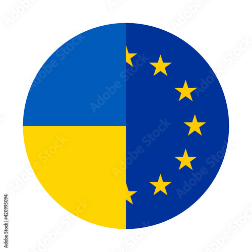 round icon with ukraine and european union flags. vector illustration isolated on white background