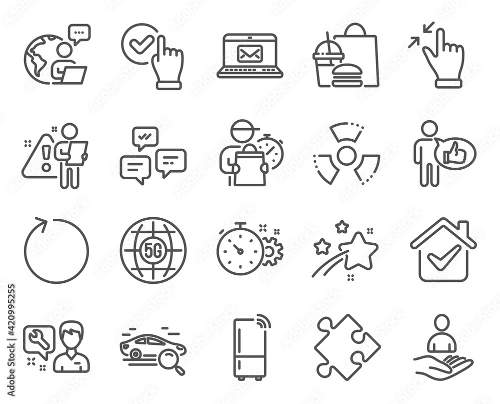 Technology icons set. Included icon as Checkbox, Repairman, Search car signs. Vector Technology icons set. Included icon as Checkbox, Repairman, Search car signs. Vector