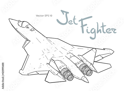 Modern Russian jet fighter aircraft. Vector draw