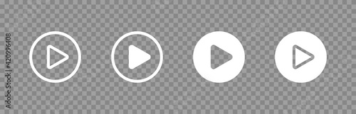 White play buttons on transparent background. Web icon set. Vector