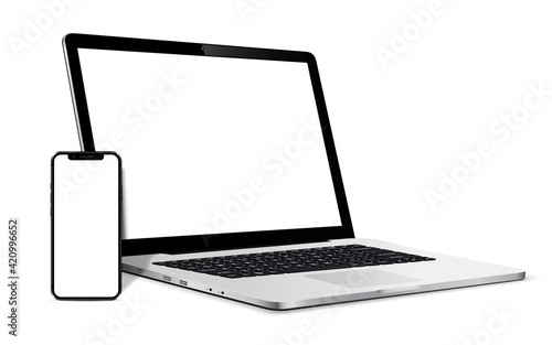 Isolated Devices Mockup. Smartphone and Laptop device with blank screen.