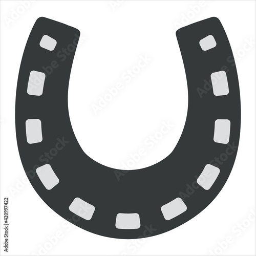 Vector graphics in flat style isolated on white background. Horse horseshoe minimalistic icon symbol of good luck and happiness, guardian from the evil eye illustration hand-drawn.